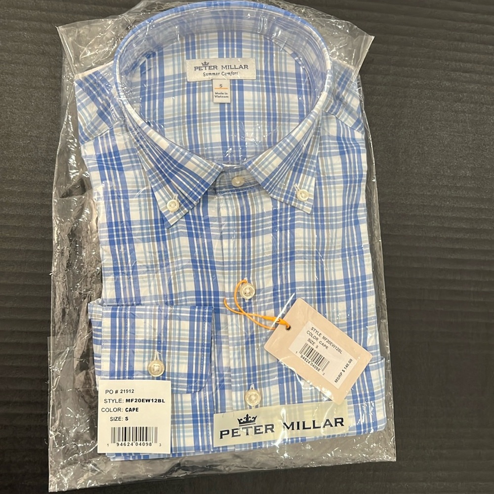 Peter Miller Men’s long sleeve plaid shirt, size small.